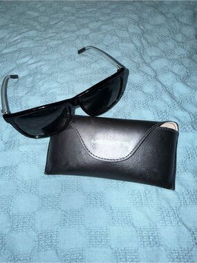 Men's Black Rectangular Sunglasses with Protective Case